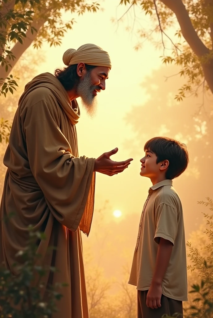 A boy Saw a poor old man Under a tree