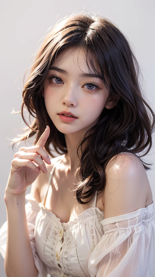 (Lie on your back in bed:1.3), masterpiece、(Professional Portrait、Professional Writing)、Detailed workmanship、High resolution、(8k, High resolution:1.2)、(born, Realistic:1.3)、Highest quality, Slim figure、High resolutionの顔、The face is in focus、High resolutionの目、(Concentrated, Symmetrical pupils:1.2)、High quality and beautiful skin、Firm Skin、Natural Makeup、Gloss lips, High-definition hair texture、(unhooking her cloth:1.3) break (White nursing uniform、White nurse uniform:1.3) BREAK Japanese women、16 years old、very cute, (Very embarrassed:1.3), (blush:1.3), Similar faces'I am going to cry:1.3、(Look up at the camera:1.2)、(color々Easy-to-shoot angle:1.3)、Mid-chest, Browsing Caution, Cleavage, (Open your mouth),Nipples