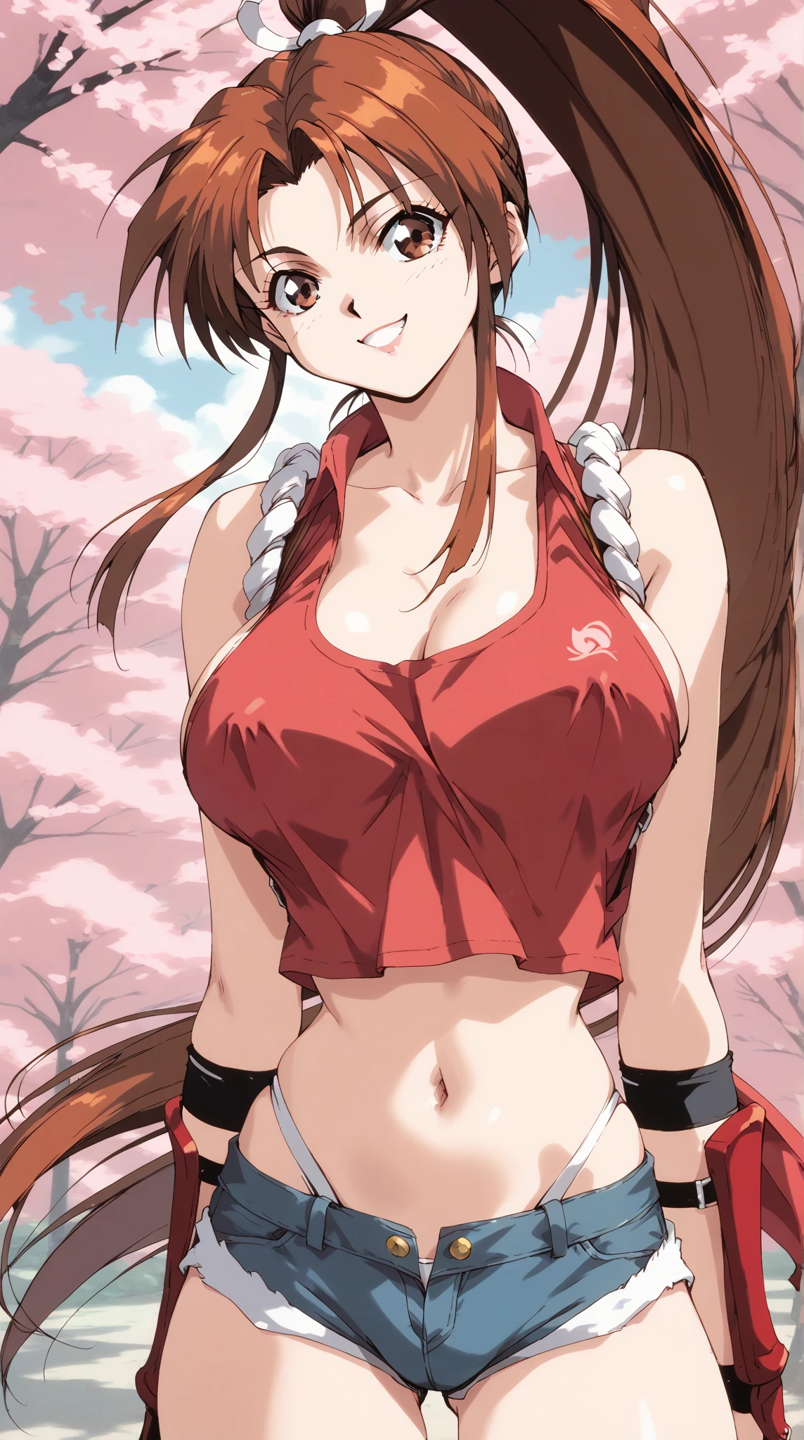 anime screencap, 1990s \(style\), maishiranui, 1girl, solo, bridal gauntlets, brown hair, china dress, chinese clothes, earrings, elbow gloves, jewelry, (large breasts:1.3), (pink lipstick:1.3), long hair, makeup, ponytail, upper body focus, rodo, (old worker), retired, 2boys, surrounded by men, multiple boys, hetero, breast grab, grab from behind, Very embarrassed, blush, French kiss with an old man, masterpiece, best quality