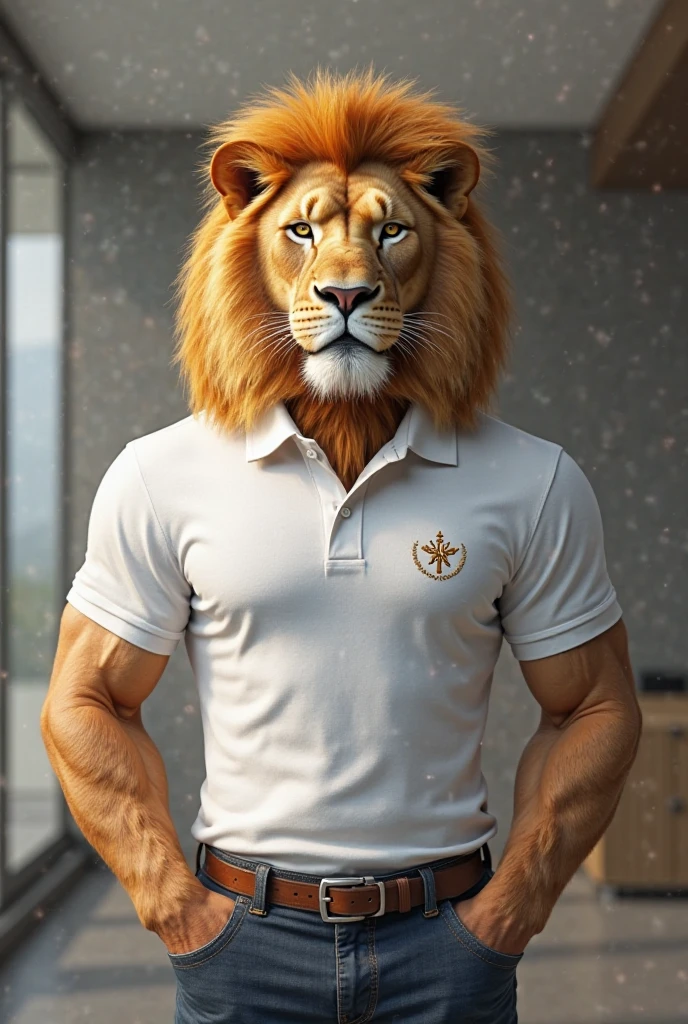 High relief lion drawing with green soccer jersey