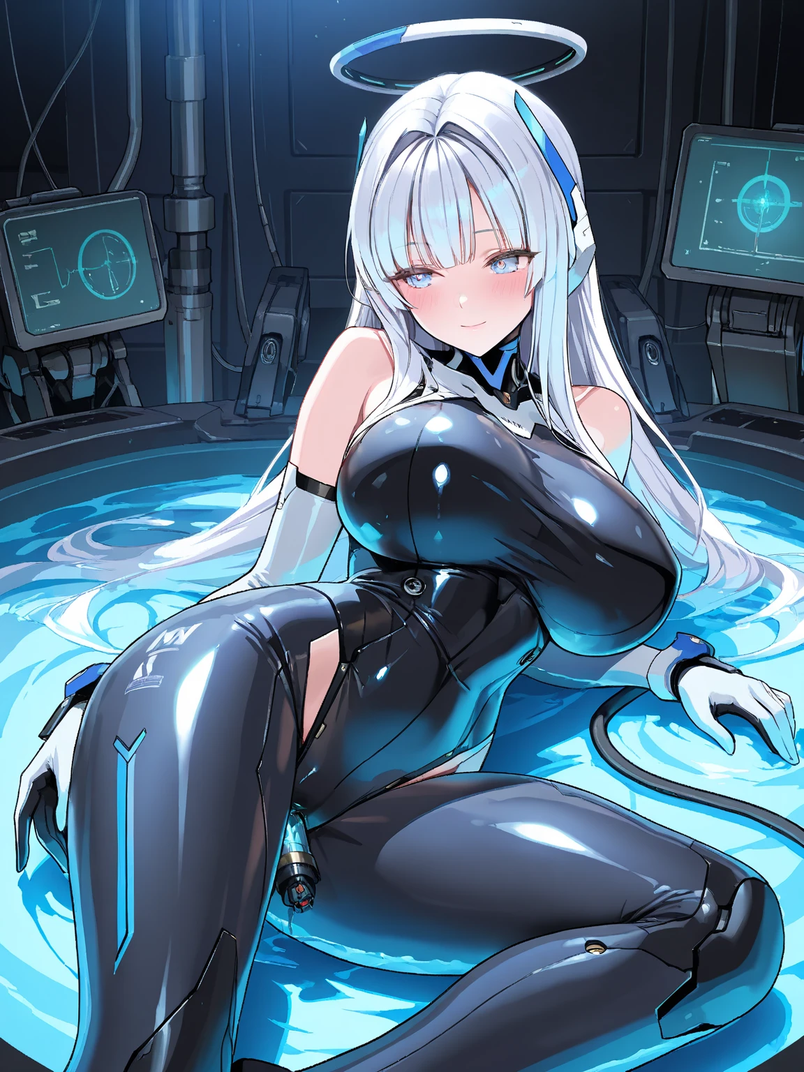 (((masterpiece))), (((best quality))), ((ultra-detailed)), (illustration), ((an extremely delicate and beautiful)), ((super detail)), ((high resolution)), (((nsfw))), ((cybernetic)), (futuristic), (biopunk), (fantasy), full body, stylish, (seductive), (((erotic))), (((20 years old))), metallic cloth, (pussy juice), camel toe, (maid), (android), ((mechanical wings)), delicate metal decorations, gleaming skin, shiny body, two legs, ((((female masturbation)))), soaking wet, breast focus, (((tall))), slender legs, ((big round eyes)), cute eyes, drooping eyes, very light makeup, ((adult)), in stasis tank, (right hand on the clitoris and left hand on the breast), two hands, ((open legs)), lying, spread legs, five fingers, no extra hands, elegant smile, braid, medium length hair, (((ultra-huge breasts))), ((metallic blue slime)),