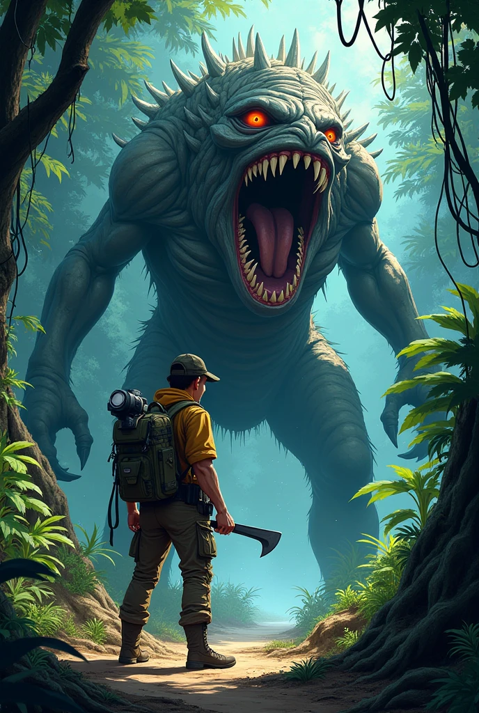 Dense jungle,Rough and damp trees,Huge thick vine,weeds,water puddles,marshes,Piranha,((A 5-year-old child stands in front of a huge alien spaceship)),((cute kid,both sexes,,Very short)),Thick hammer,Jump into the air to hit,Dungeon game style,adventurer clothing,brutal,bloodthirsty,attacking,bloods,heavy bleeding,super-fine,Works of masters,high qulity,8K分辨率,depth of fields,电影灯光,Epic shooting