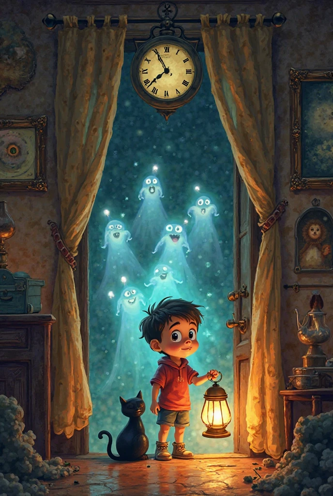 Make a cartoon book cover with the title, ghost in the mirror