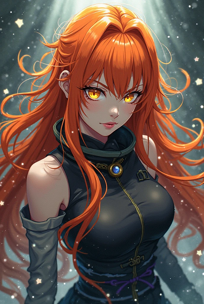 (masterpiece, best quality:1.2), expressive eyes, perfect face, highres, 1girl, solo, (female:1.5), kurosaki ichigo, long orange hair, brown eyes, japanese clothes, black kimono, standing, upper body, looking at viewer,