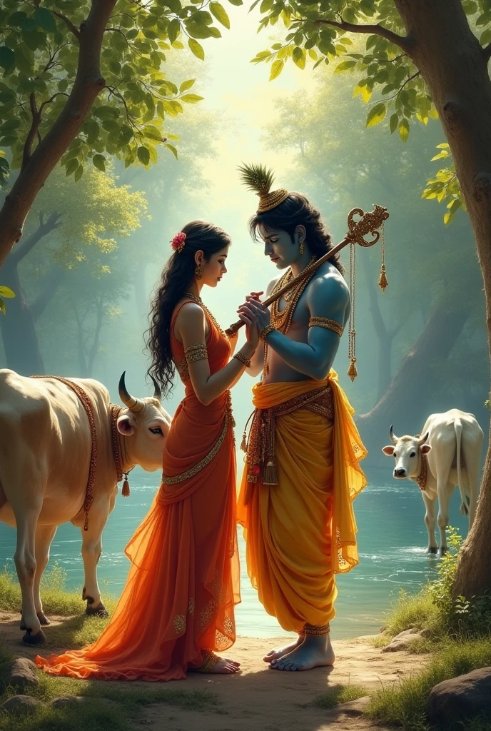 Radha and krishna with cows