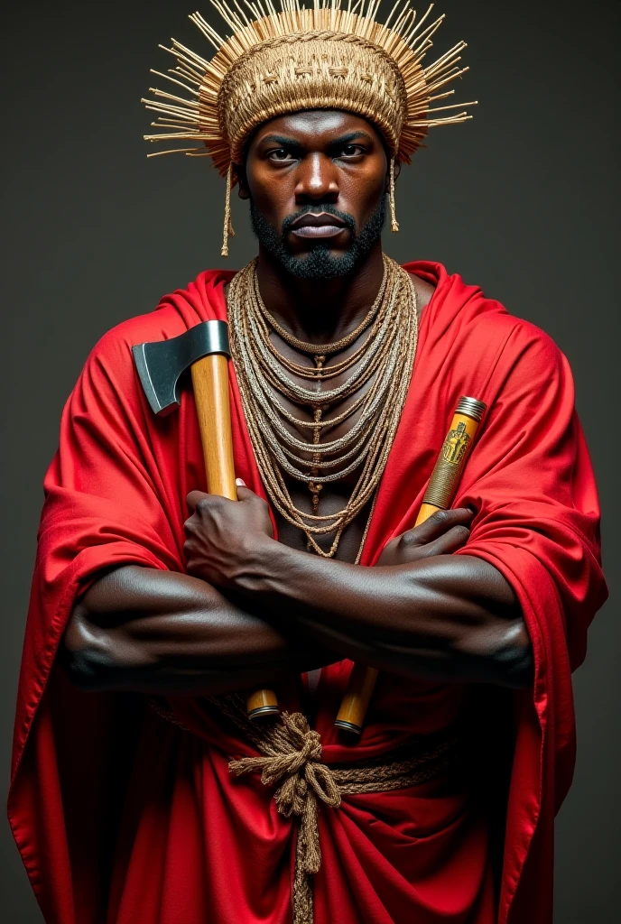 Picture of a slim black young man holding an axe 