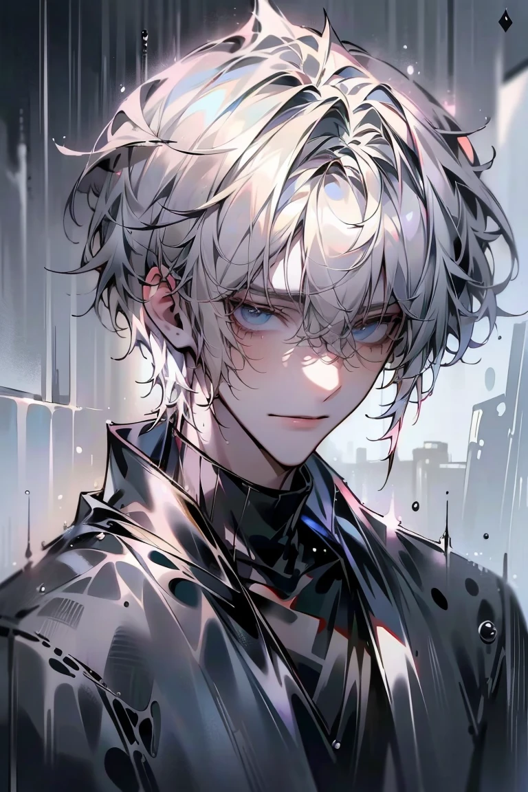 Impasto, white Blonde hair, short hair, masterpiece, best quality, 1 man , bangs, perfect face , black eye , handsome male , alone, pale skin , Adult male , delicate line drawing,Extremely detailed , ((black turtleneck)), (black kimono with longitudinal stripes), deep shadow,  semi-realistic art  ,  semi-realistic art  style, expressive brushstrokes,  vivid brushstrokes , 인상주의 painting, realistic skin, realistic hair, realistic detail, photorealistic, high details,  Perfect Eyes ,  concrete wall with background , high quality, painting, pixiv illustration