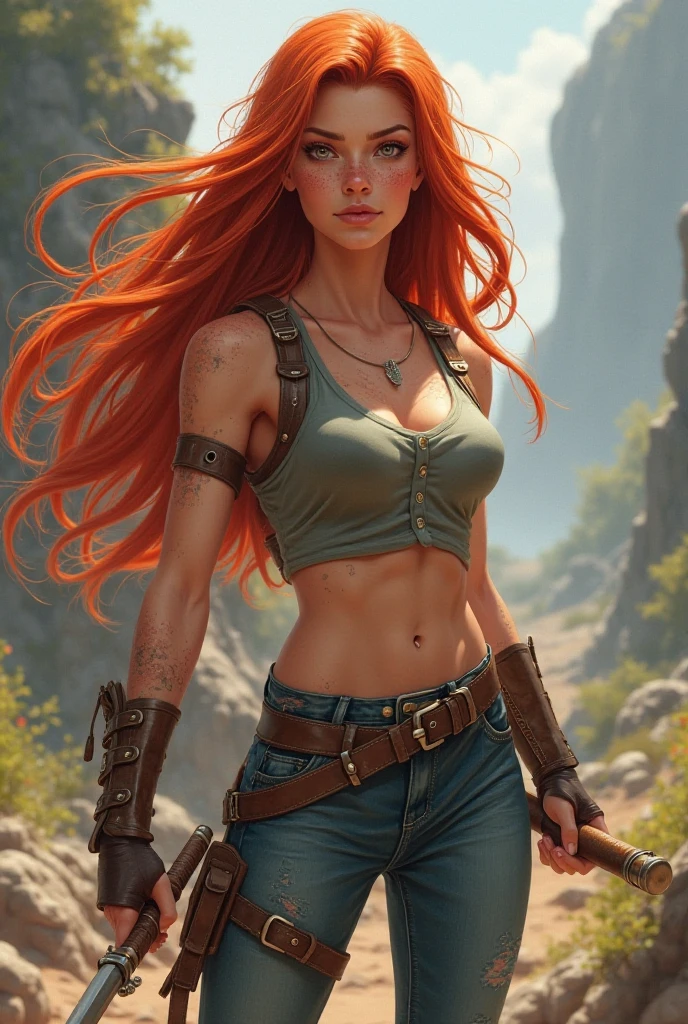 orange hair six pack female unarmed fighter with a
