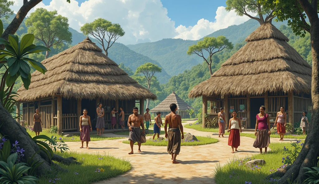 Men and women of the Zenu community in their daily life