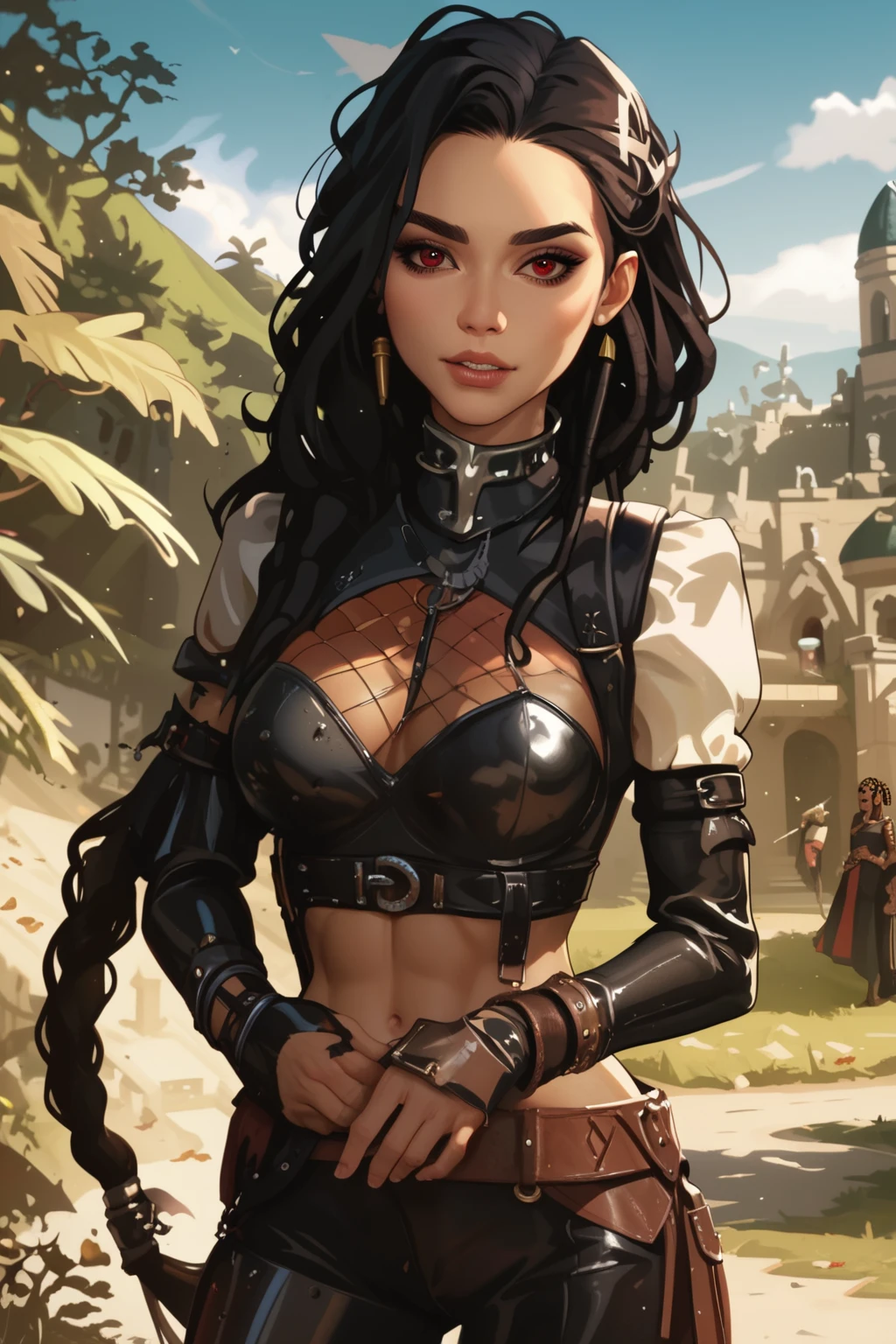 (Pintura de uma garota negra nua nsfw, on top of an open truck) com um monte de coisas sobre ele, viajando pelo deserto, brian kesinger, Art not Guweiz style, Directed by: Yoshihiko Wada, Akihiko Yoshida", a beautiful artwork illustration, Jean-Sebastien Rossbach, Guweiz, Directed by: Justino Geraldo, Boris Valejo. Octopath Viajante, illustration concept art