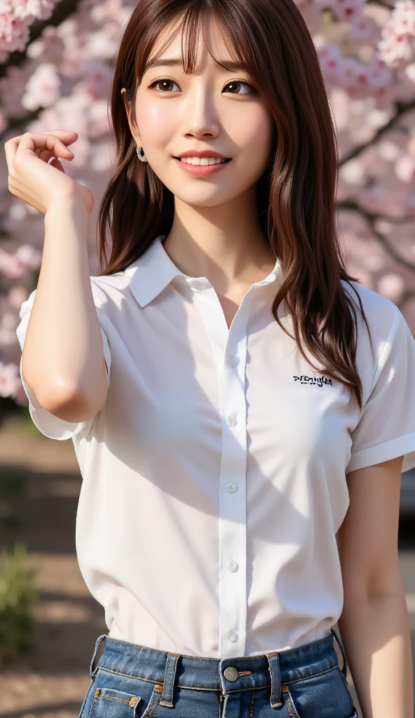 (masterpiece, best quality:1.2), octane rendering, (8k, uhd, ultra high res), professional lighting, (RAW photo:1.2), (photorealistic:1.37), (super intricate all details), (super realistic all textures),  realistic photo, ultra detailed eyes, ultra sharp photo result, superrealism, Lakeside park with sunlight shining through the trees, (school uniform, shirt, skirt),  japanese girl, 17 years old, very short hair, skinny body, flat chest, extremely cute face, super detailed face,  super real skin, super detailed eyes