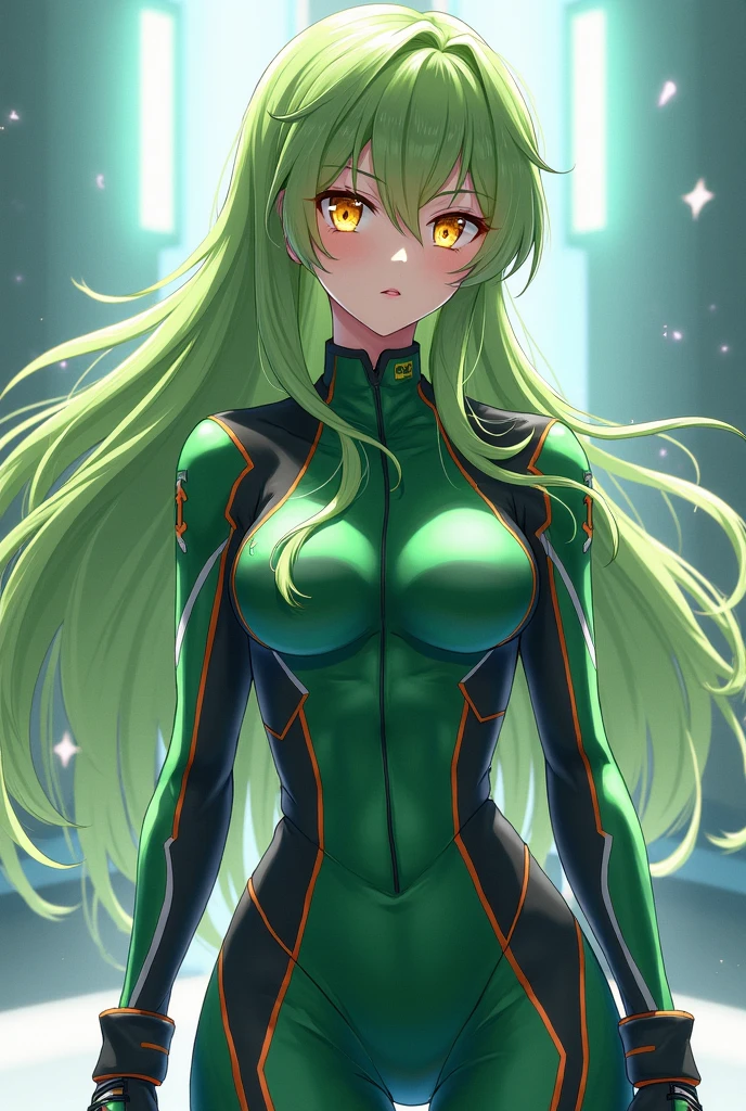 Close-up of a woman with long green hair wearing a green dress..., Skydoll Noah, perfect android girl, wlop glossy skin, photorealistic anime girl render, biomechanical oppai, ultrarealistic sweet bunny girl, teal skin, Beautiful android woman!, Miku, 3 d anime realistic, photorealistic ideal body, integrated synthetic android, gynoid body