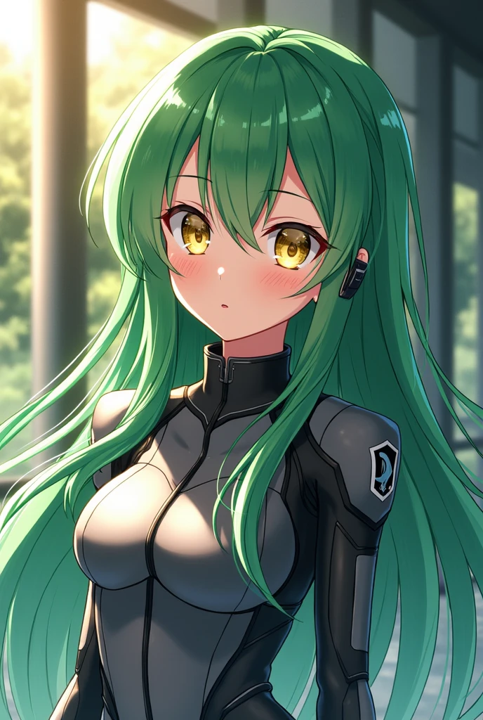 beautiful, (masterpiece), 最high quality, (extremely get used to it face), extremely get used to it eyes, perfect lighting, overall details, get used to it, deep skin, slicked back hair, long hair, green hair, type of eyes, slicked back hair, elbow bag, alone, looking at the viewer, one hand, verbal invitation, lifting shirt, saliva, saliva trail, latex suit, spy lady, wearing tight latex suits, high quality, Super high quality, Highly detailed CG Unity 8K wallpaper, High resolution, close your face, bondage suit, shiny bondage, cool girl, dog girl, cat girl