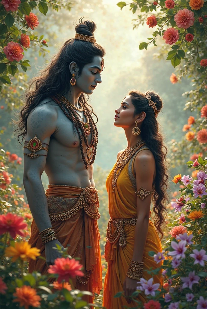 krishna as king, helping drapudi dress her like saint women with hair open as ling thick curly hair women. as food in akahayapatiram a empty vessel in forest