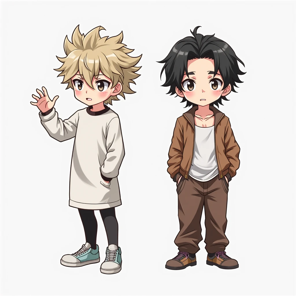 a small explorer children, with various poses and expressions, on a white background, illustration of a children's book, manga style, for 6 years old, a boy: a medium sized curly haired mulatto, no book, no backpack, no weapons, no knives, without military equipment