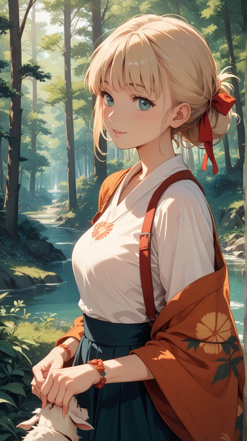 1female，Small loli， 独奏，（Background with：，Angkor Wat，the rainforest，lotus flower） She has short blonde hair，bobo head，，seen from the front， standing in forest， mostly cloudy sky，（（（tmasterpiece），（Very detailed CG unity 8K wallpaper），best qualtiy，cinmatic lighting，detailed back ground，beatiful detailed eyes，Bright pupils，Black eyes，Snow-whiteskin，Redlip（Very fine and beautiful），（Beautiful and detailed eye description），ultra - detailed，tmasterpiece，））facing at camera，A high resolution，ultra - detailed），revealing breasts，Bare genitalia，  Bulge，legs are open，Raised sexy，Camel toes，Flushed complexion，Desire for dissatisfaction，frontage，Hanfu，（Wearing：headset on head，green colored bomber jacket）