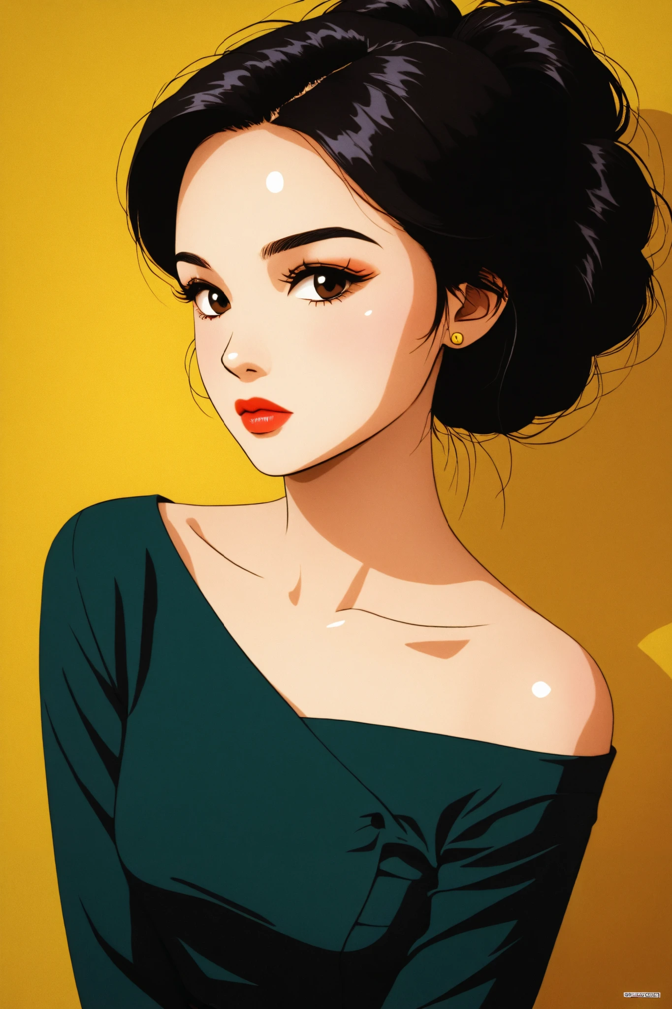 expressionist artwork image in the graphic art style of french sci-fi cartoonist Moebius, korean pinup girl, retro kpop,