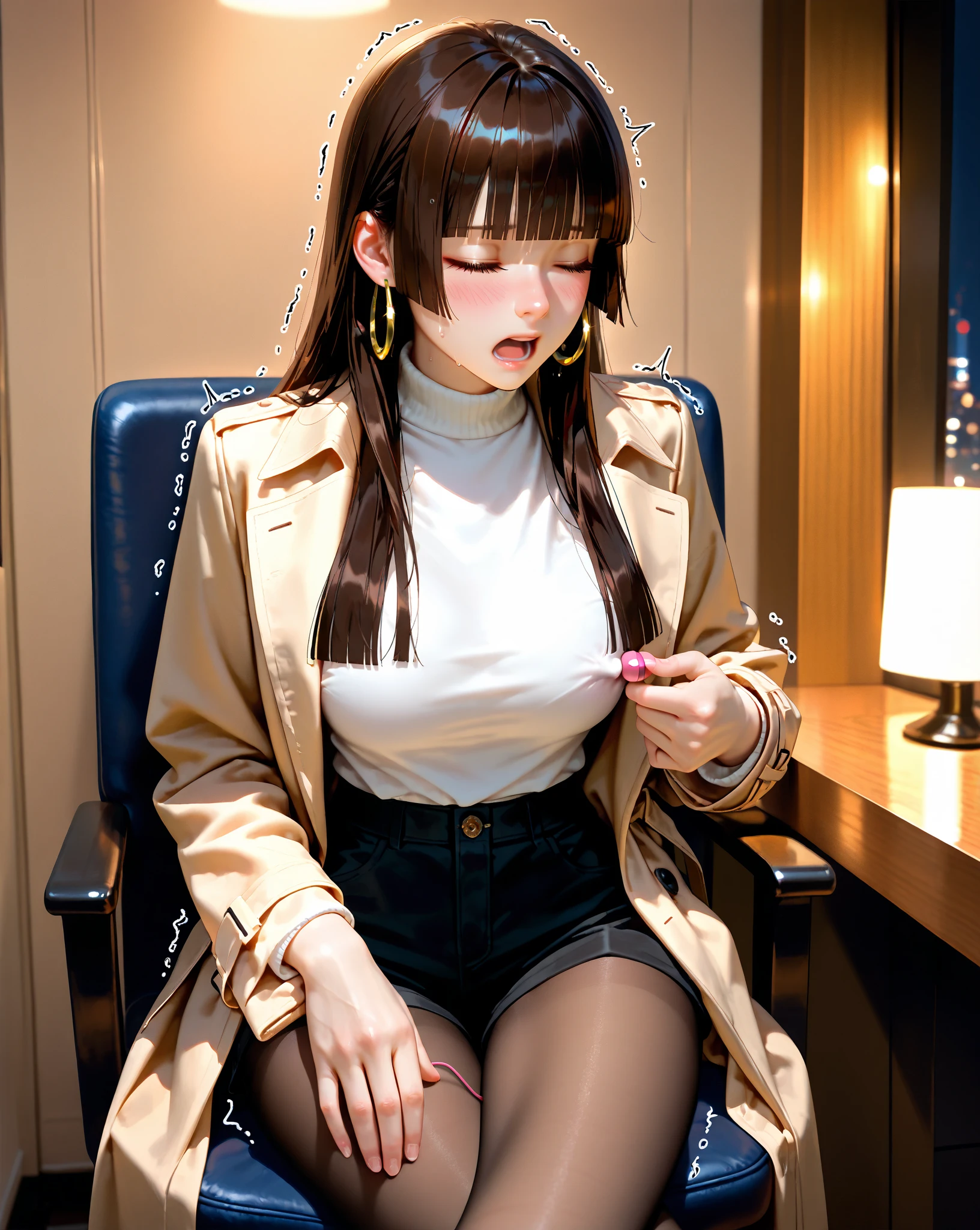 (masterpiece:1.2, highest quality), (realistic, photorealistic:1.4), beautiful illustrations, (natural side lighting, movie lighting),
looking at the viewer, 1 girl, Japanese, 16 years old, perfect face, perfect body, Cute symmetrical face, shiny skin, baby face,
(long hair, straight hair, sideburns, hair intake, blonde), flowing bangs, gold eyes, Big eyes, (medium breasts, Seductive thighs), earrings,
beautiful hair, beautiful face, beautiful and detailed eyes, beautiful clavicle, beautiful body, beautiful breasts, beautiful thighs, beautiful feet, beautiful fingers,
((gray and brown plaid dress), necklace), Light brown turtleneck sweater,
(beautiful scenery), night, (bar), walk,(skirt lift:1.3), (skirt that rolls up:1.3), (fully exposed panties:1.5), (nice smile, upper grade),