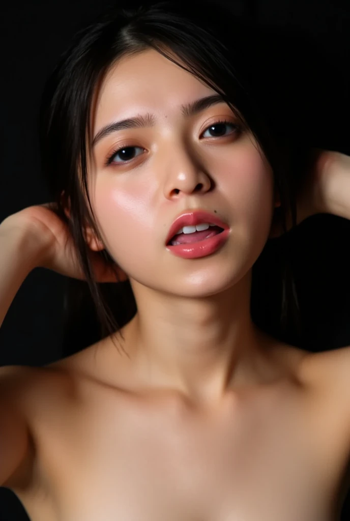 (masterpiece, best quality, highres), 1boy, 1girl, asian, black hair, breasts, erection, hetero, lips, long hair, looking at viewer, nose, realistic, solo focus, uncensored, (depth of field:1.4), oral, penis, fellatio, pov, suck lora:MS_Real_POV_Blowjob:0.4, Aya Ueto
