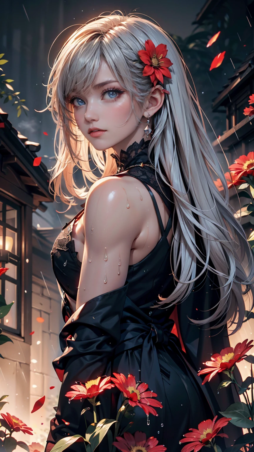 ((best quality)), ((masterpiece)), (detailed), NSFW, small breasts, prominent collarbones, skinny arms, flat stomach, visible hip bones, long hair, red hair, white hair, blonde hair, dark hair, ponytail, thick ponytail, heavy ponytail