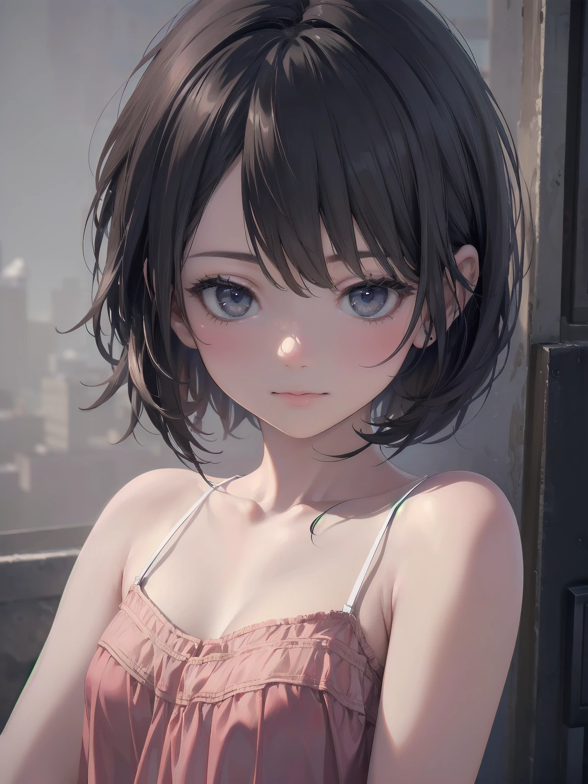 17 years old、beautiful girl、Expressionless、face closeup, F-cup
