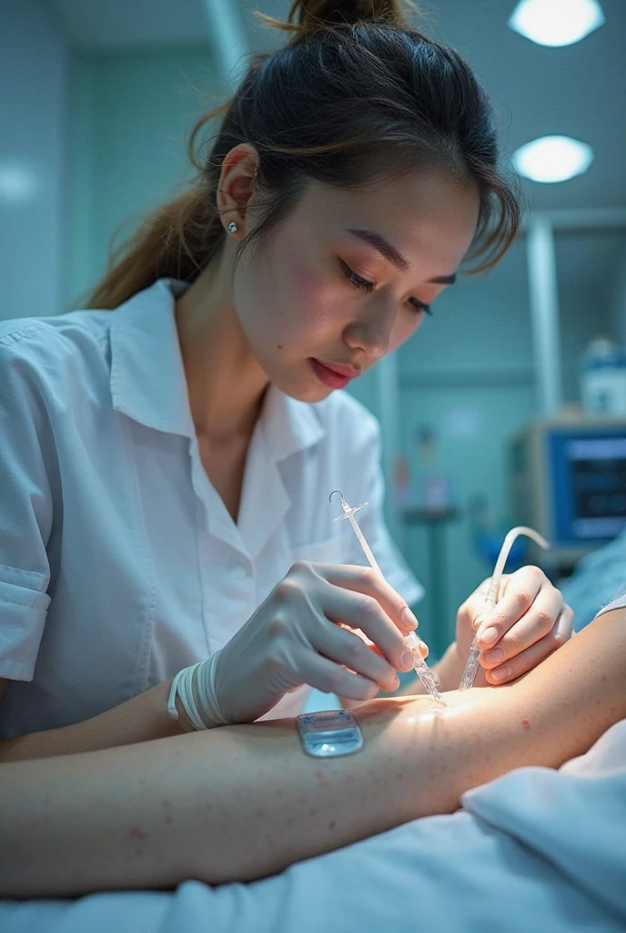 A lady doctor wearing medical gloves and sticking her finger to butt