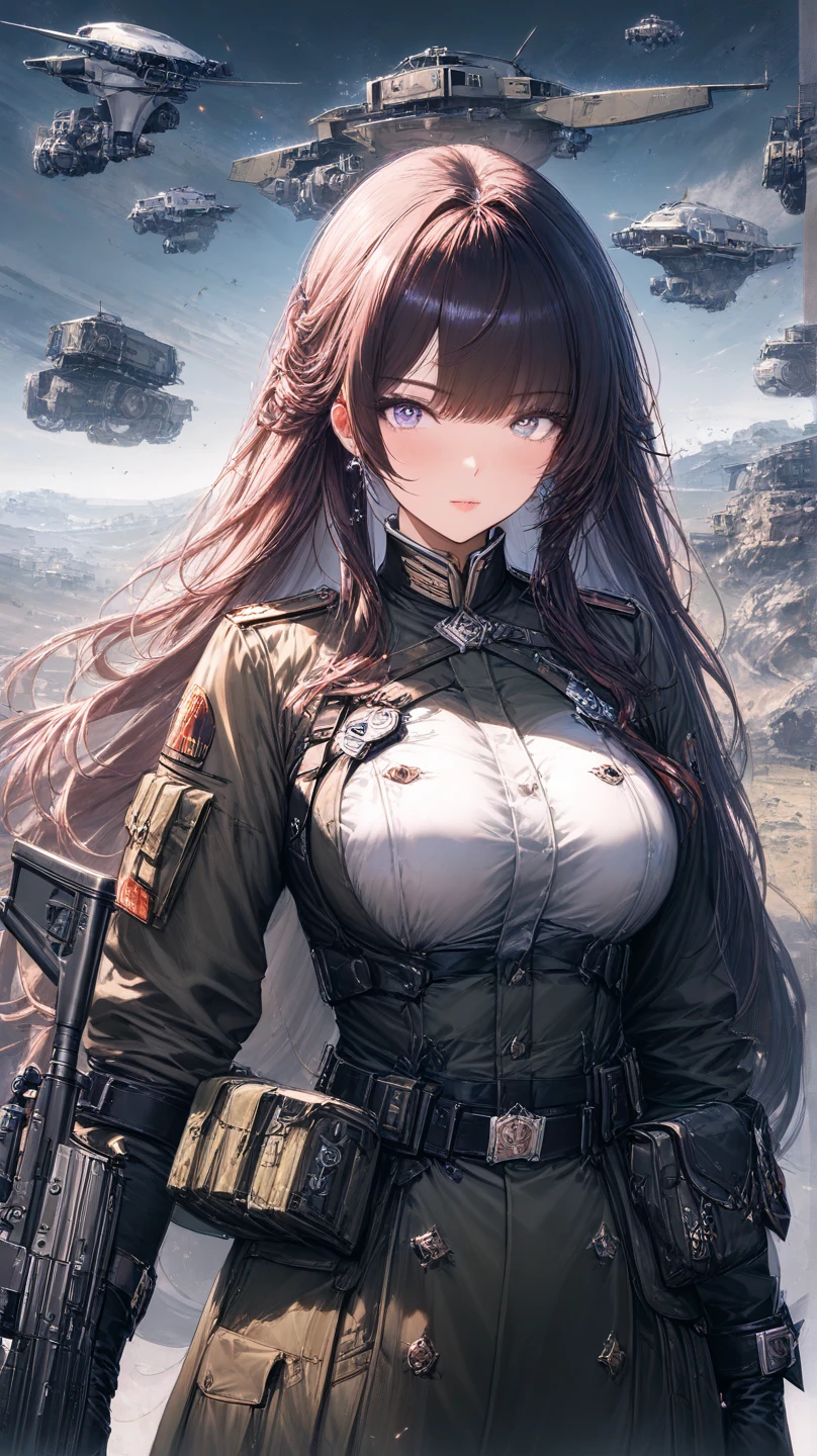 (masterpiece, best quality, ultra detailed, absurdres)1.5, 1girl, (sexy, beautiful woman, perfect face, perfect eyes, perfect female body, kkw-h-bb)1.5, (dorothy \(nikke\), defdress, assault rifle, <lora:dorothy-nikke-richy-v1:1>), (standing in a wasteland), perfect lighting, smooth, hdr