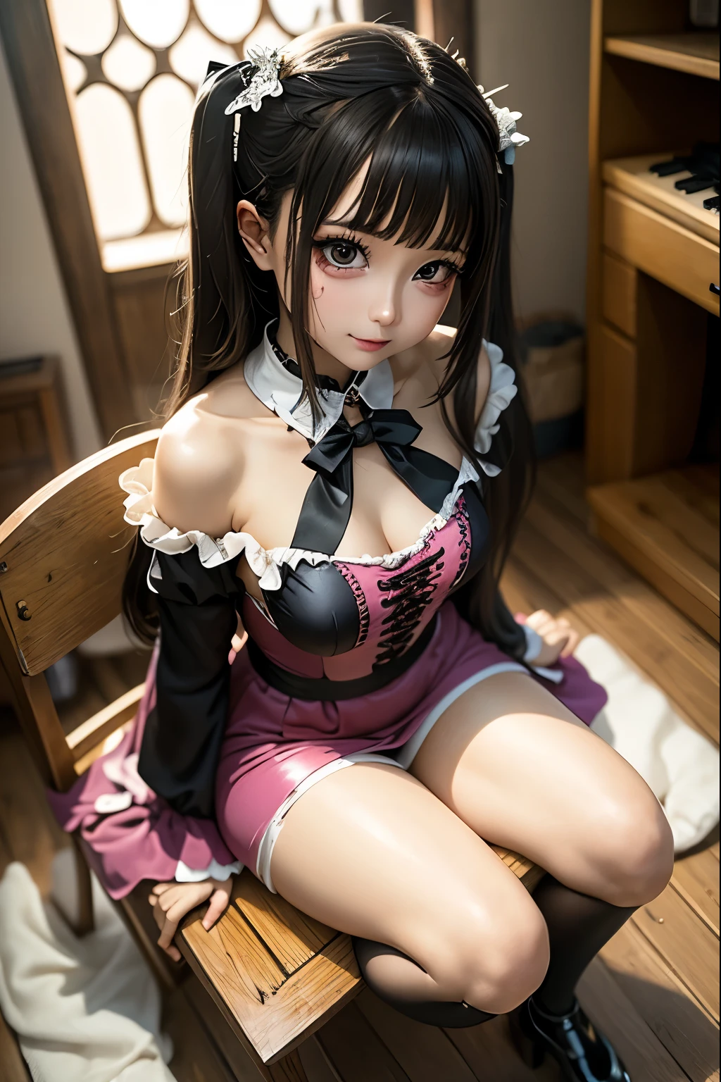 masterpiece, Highest quality, High resolution,(throw_hand grabbing 胸),,one person's, one person's,Age difference,anime. One Girl. Housewife. Black Hair. Long Hair. The hair is tied up in a braid. Green Eyes. Beautiful Eyes. Perfect Eyes. Expressive eyes. Beautiful Nose. Ideal Anatomy. Beautiful and elegant hands. Beautiful and elegant legs. Large Breasts. Beautiful breasts. Maid clothes. Sit on the toilet. toilet. Embarrassment. blush. whole body. Very detailed、8k、Ideal lighting. 超High resolution4K. Ultra high definition 8K resolution.nsfw:1.9、confusion、Sit with your legs spread on the toilet seat、Expose、whole body、Urine、Your clothes are wet、toilet, Obscene,Cheeks are wet with a viscous 、Sticking out tongue, Open your mouth, , tongue out drooling、Urineを飲む、Fat man、Making eye contact with the man in front of her, A man standing in front of her, (Watch the man:1.6),Grab your chest