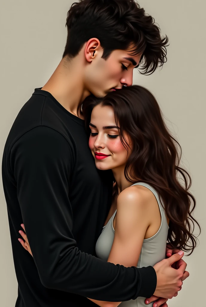 The tall, dark-haired man kissing the woman