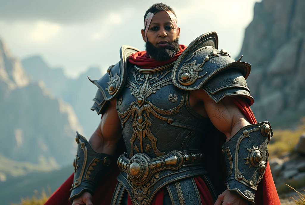 "A towering giant named Goliath, in shining bronze armor, challenging the great Israelite army on a battlefield. The Israelite Soldiers watching in fear and surprise."