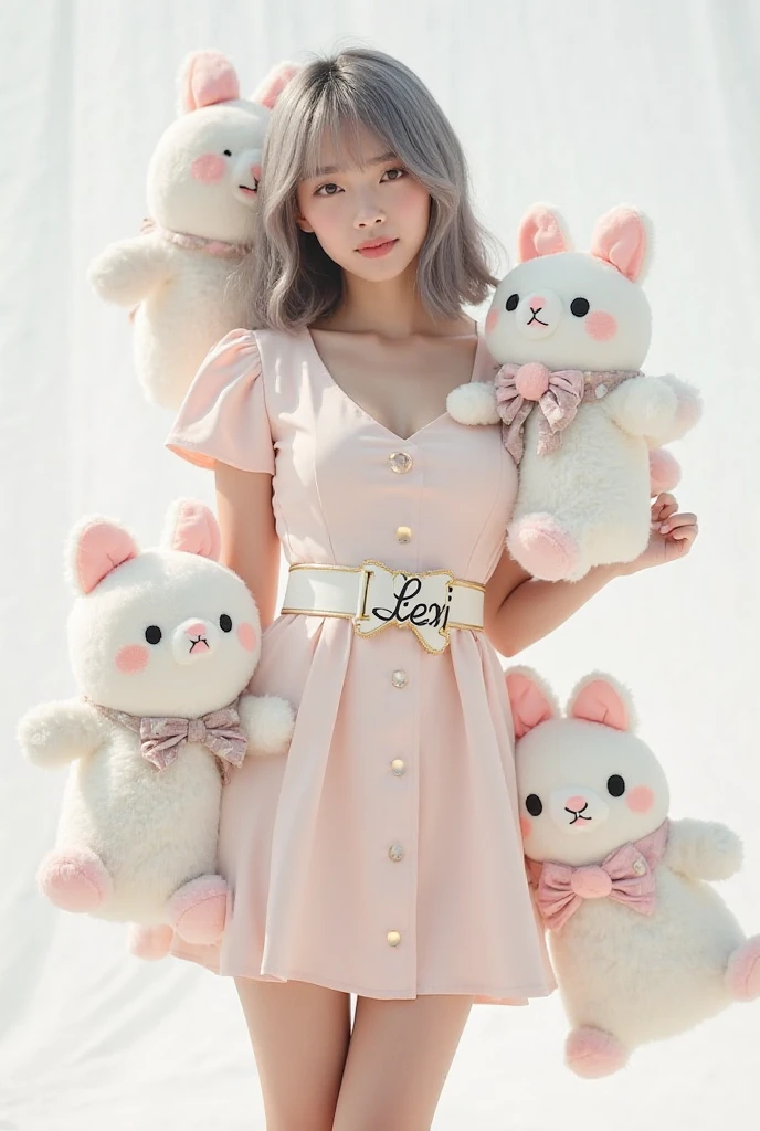 Q version anime character little girl,Wearing Mickey Mouse Ears Children's Sweater,There are mouse ears on the sweater hat,Blonde hair with green eyes,There is a piece of cheese next to your feet