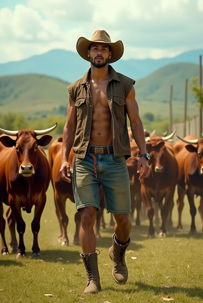 (( fullbody))20 years old men, shirtless, pantless, medium uncut detailed penis,  barefoot working on the fields, athletic_toned_body Scene: Mexican peasant plowing the land with a plow pulled by oxen. Characteristics: Thin man, dark skin, wide-brimmed hat. Background: Cornfield, volcano in the background. Style: Mexican muralism, monumental figures and vibrant colors. Palette: Warm tones, reds, yellows and greens. ((fullbody_homoerotism_nsfw) A young athletic body toned muscular slender, white skin, short wavy blonde hair, light blue eyes, straight nose, thick lips, square face, chin heart, he is tall, perfect hands and feet, perfect anatomy, divine proportions, gentle smile, innocent look, looking at the camera, standing leaning on the column, generate the image with erotisms, seduction, lusty, sin, (( Highlight the rippling muscles smiling, their bodies glistening with droplets. The focus should be on the men's powerful physique, the background should be blurred to create a sense of movement and energy. evoking the strength, symmetry, beauty of the male body.)
