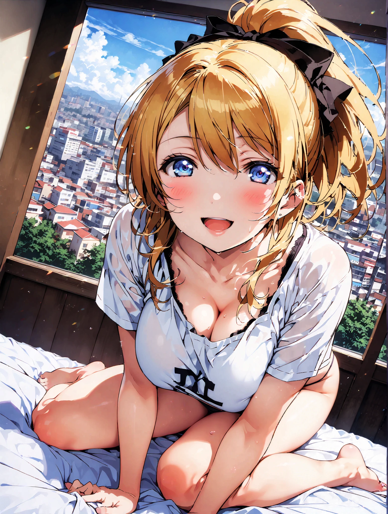 [1girl, frenda seivelun, toaru majutsu no index], short hair, cute eyes, (close up navel), NSFW, topless, slender, Highest quality, Super detailed, masterpiece, Ultra-high resolution, 8K, Embarrassing, blush, Lovely, (micro mini skirt), (T-back panties), Sticky panties, Classroom Background, medium breasts, large nipples, waist line, front face, front view