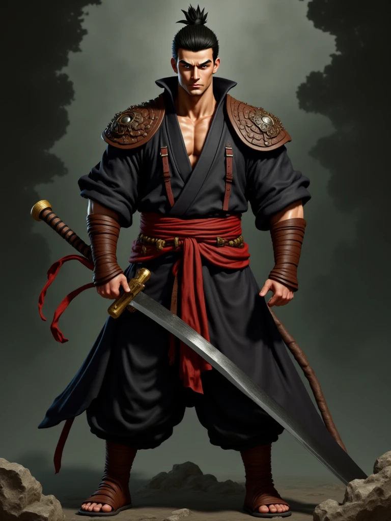In a city where contrasts converge, there strides a man who defies convention. Clad in attire reminiscent of a modern-day samurai, he weaves an intriguing tapestry of cultures. His clothing, a fusion of traditional Japanese silhouettes and contemporary urban wear, speaks volumes about his unique character.

Robed in an ebony hakama that billows with each stride, he commands attention with its asymmetrical pleats that echo the spirit of ancient warriors. A deep sapphire kimono jacket, adorned with intricate embroidery, rests gracefully upon his shoulders, embodying elegance and strength in equal measure.

His feet are shod in sturdy, yet stylish, black boots that mirror the resilience of his spirit. They tread softly yet firmly, leaving an impression of someone who has mastered the art of balance.

A baseball bat, an unexpected companion for a samurai-inspired ensemble, rests casually in his grasp. Its presence is a symbol of his adaptability, a modern twist on the traditional sword. Etched with scars and dings, the bat tells tales of battles fought, both on the field and off.

In his gaze burns a fierce determination, as if he carries the honor and resolve of an ancient warrior into the challenges of the modern world. This fusion of styles and weapons embodies his belief in a harmonious coexistence of the old and the new.

With each step, he walks the line between tradition and innovation, carrying the legacy of the samurai's ethos into the uncharted territories of the urban jungle, reminding us that strength, courage, and honor know no temporal bounds.