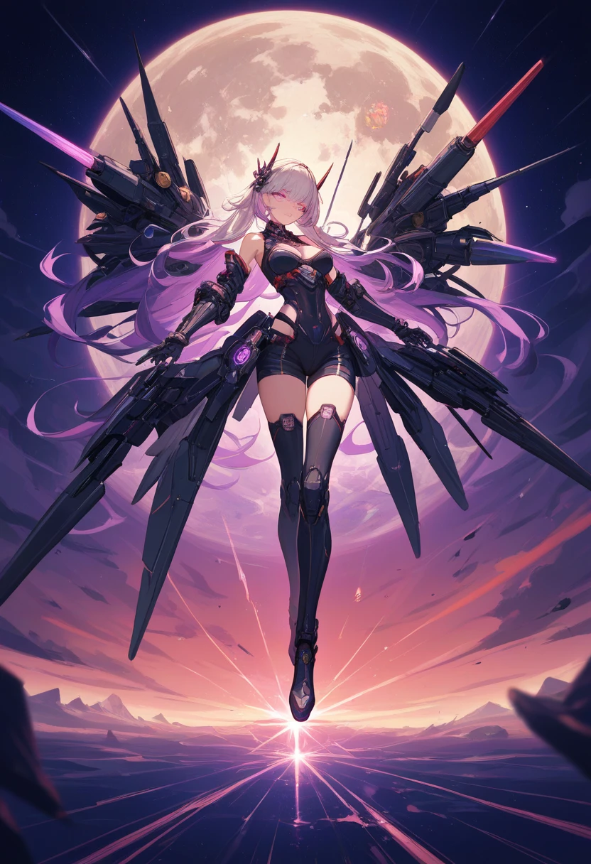 A beautiful girl magician wearing a cyberpunk-style mecha flying in the sky, Long white hair,Hair accessories, Huge transparent wings, (electricity),(flame),(ice),(gem),cloud, Metal Material,Wood texture, Depth of Field, Blurred background,A fusion of aesthetics and dynamics,Wide-angle lens ,(masterpiece, Top quality, best quality, Official Art, beautiful and aesthetic:1.2), Fractal Art, rich and colorful, Glowing skin,