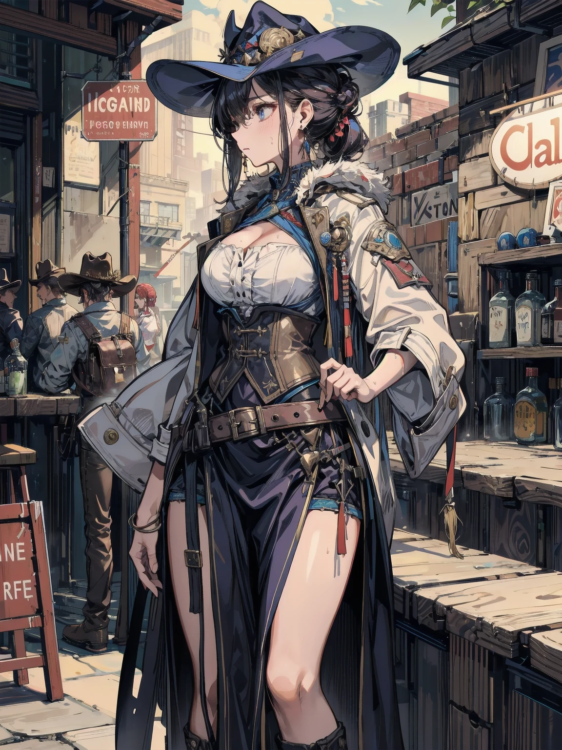 Hay dos mujeres vestidas con ropa de Steam Punk caminando por la calle., Steampunk hermosa mujer anime, Katacy, Como Lady Mechanika, Cushart Krenz Key Art Femenino, Arte conceptual steampunk, steampunk fantasy style, In a dystopian steampunk city, 2. 5 d cgi anime fantasy artwork, Arte Steampunk de alta calidad, Guweiz en Artstation Pixiv