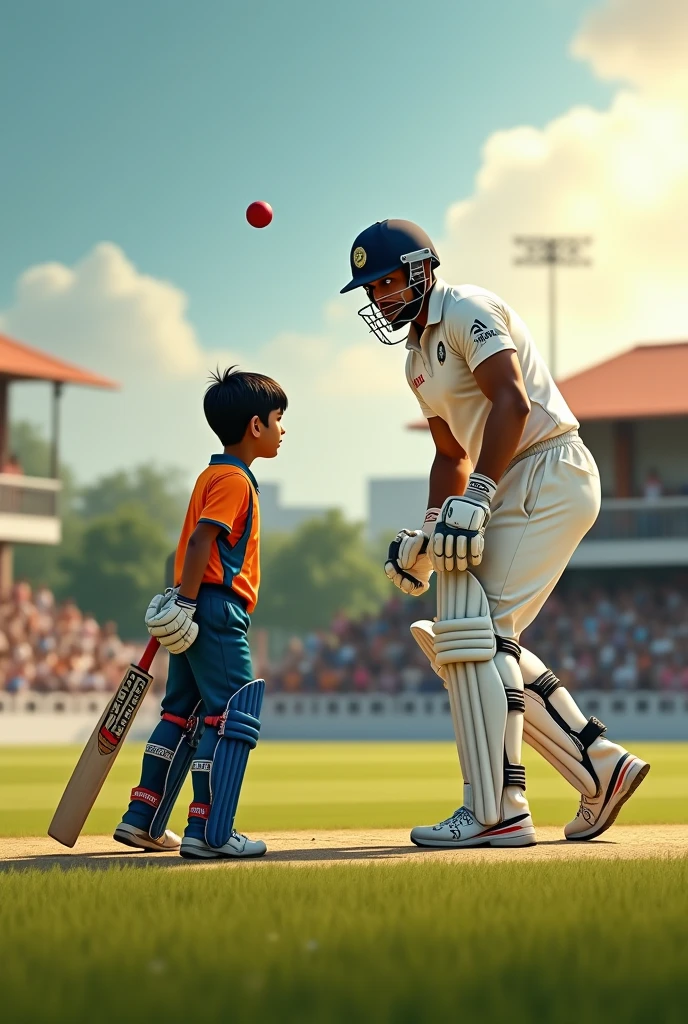 A boy play cricket with virat kohli