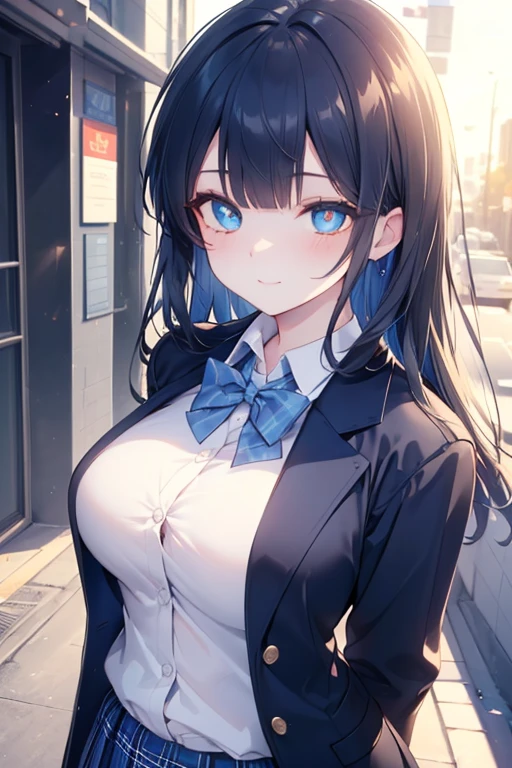 ((semi-long, Highest quality, High resolution, Hmph, Pixel perfect, 4K, Hmph, Hmph))), One Girl, single, alone, Beauty、 (( Black Hair、bangs、So that the inside of the hair also becomes black)), ((Big blue eyes, Beautiful eyelashes, Realistic eyes、Double)), ((Detailed smile, )), ((Smooth texture:0.75, Realistic texture:0.65, Realistic:1.1, Anime CG style)), Big Breasts, Perfect body, Black Business Jacket, Closing the garment, White collared shirt, Black tight skirt、missing fingers/fewer digits、Dynamic Angle、Get on all fours