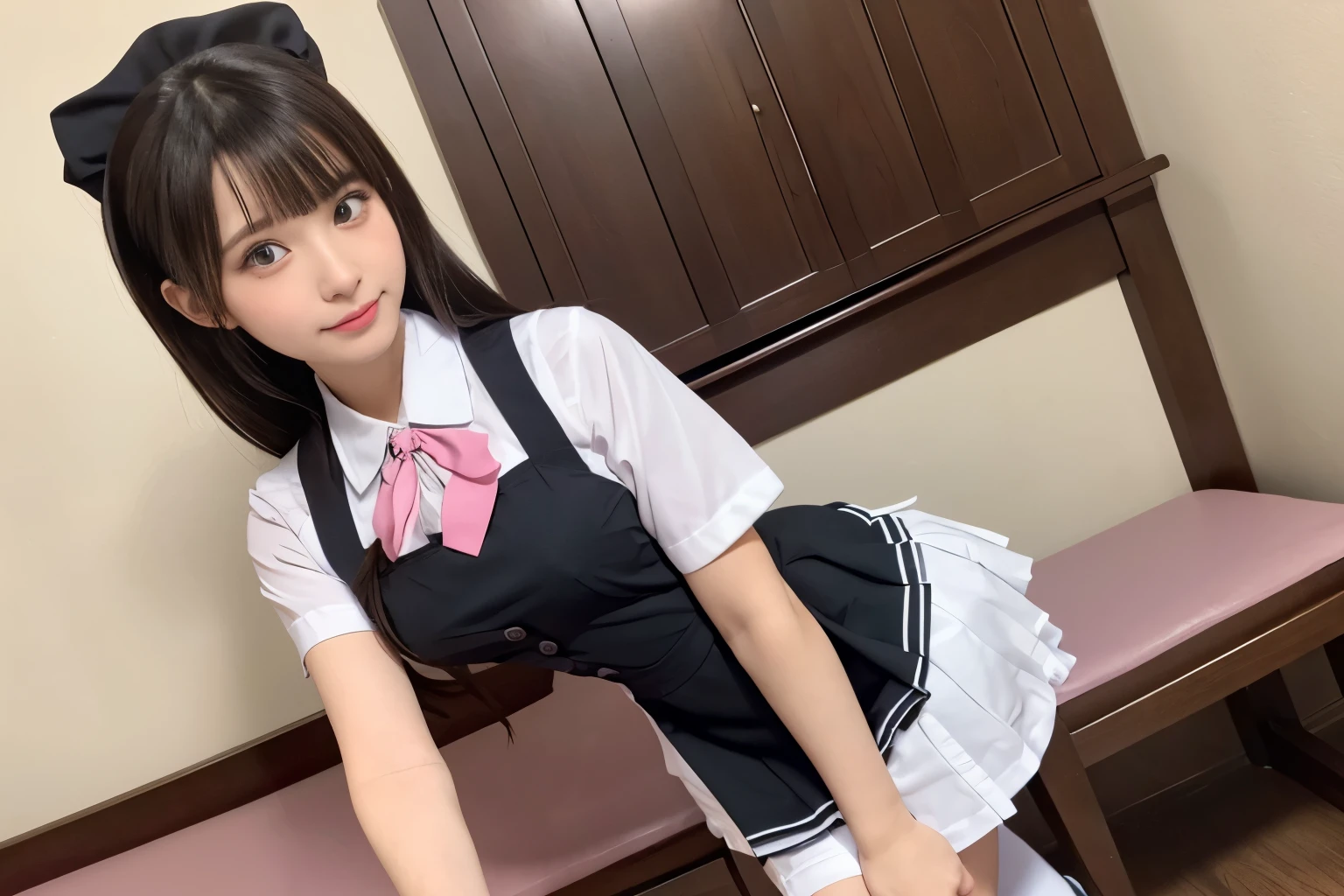 high school girl、Idol、mini skirt、stockings、See-through、sit