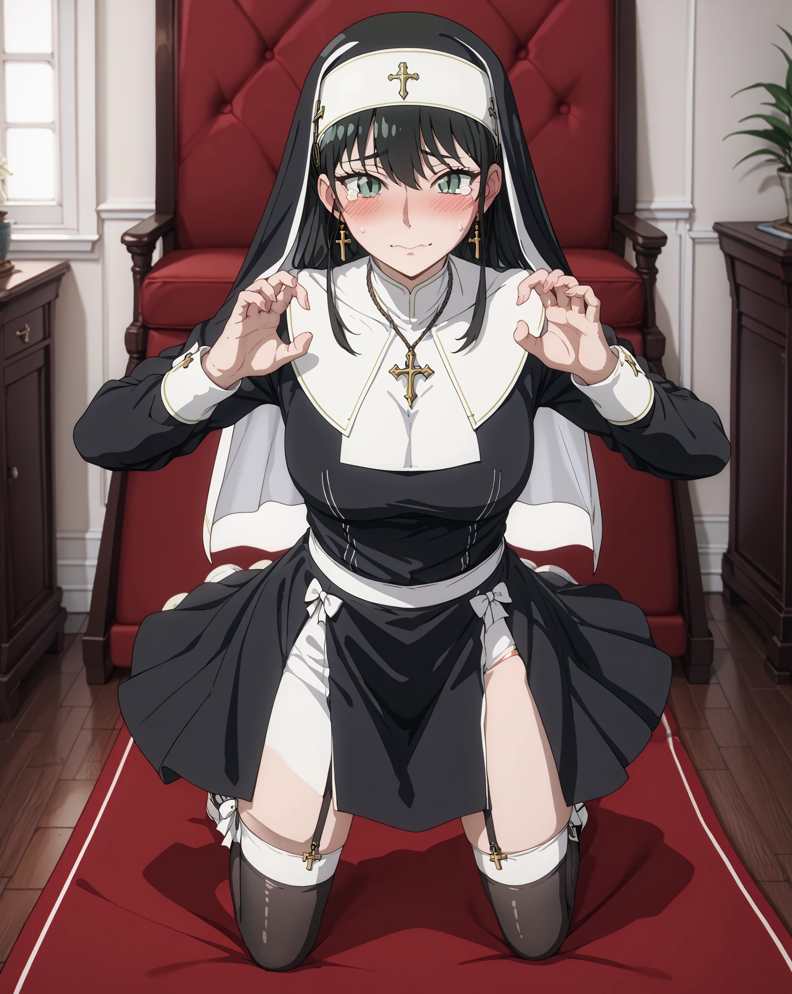 Roberta、Group、Twin braids、Glasses、gem、maid、Opaque Glasses、necklace、frills、apron、Crosaid headdress、crossnecklace、long hair、long sleeve、bangs、Round Glasses、black hair、one girl、solo、Expression of feeling、blush、nipples are visible、sit with your legs apart、clothes get wet、Clothes are transparent、long skirt、spread legs、pussy、Mushy white love juice、Drip a large amount of love juice、orgasm、、Kindergarten children、、s old、、 of