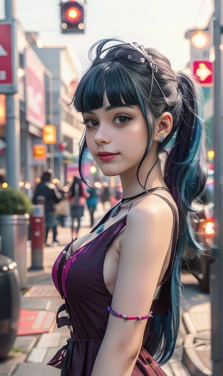 (8k, RAW photo, best quality, masterpiece:1.2), (realistic, photo-realistic:1.37), omertosa,1girl, blurry background,lake, rain,wet,professional lighting, photon mapping, radiosity, physically-based rendering, backlight bokeh, blurry background, mature,((black choker)), red lips, student ,((lights shinning on the face)) head portrait , sunlight, ((outdoors)) ,((light shinning on the hair)) navel-baring shirt,crop top,hoodie, ((high twin-tail hair)), ((floating hair)), blue hair,wavy hair, glowing hair, 135mm lens,,big breast,red lips