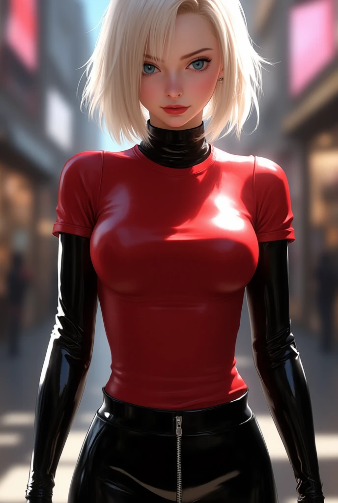 simple background (wearing high-cut one-piece swimsuit:1.0), neon clothing, good hand, 4k, high resolution, masterpiece, best quality, head: 1.3, ((Hasselblad photo)), finely detailed skin, clear focus, (cinematic lighting), soft lighting, dynamic angle, [:(detailed face: 1.2):0.2], belly gaze, huge breasts, breasts, (((inside the mansion))), 1girl, jewelry, earrings, neon_blue_sky, solo, long_hair, upper_body, grey_eyes, looking_at_viewer, (head tilt: 1.4), plain background, red background