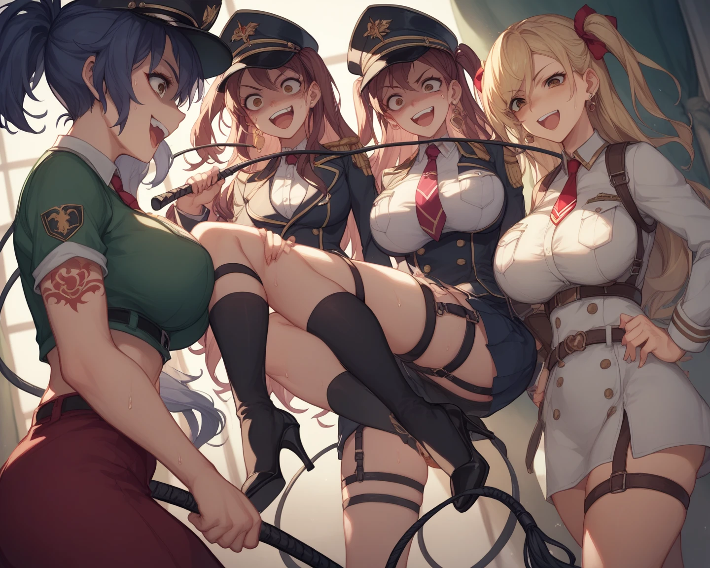 score_9, score_8_up, score_7_up girls crawling in the park next to each other in underwear, arcane, steampunk, sundown, breasts, multiple girls, 2girls, jinx on left, Vi on right, nipples, sweat, blush, uncensored, on all fours, expressiveh