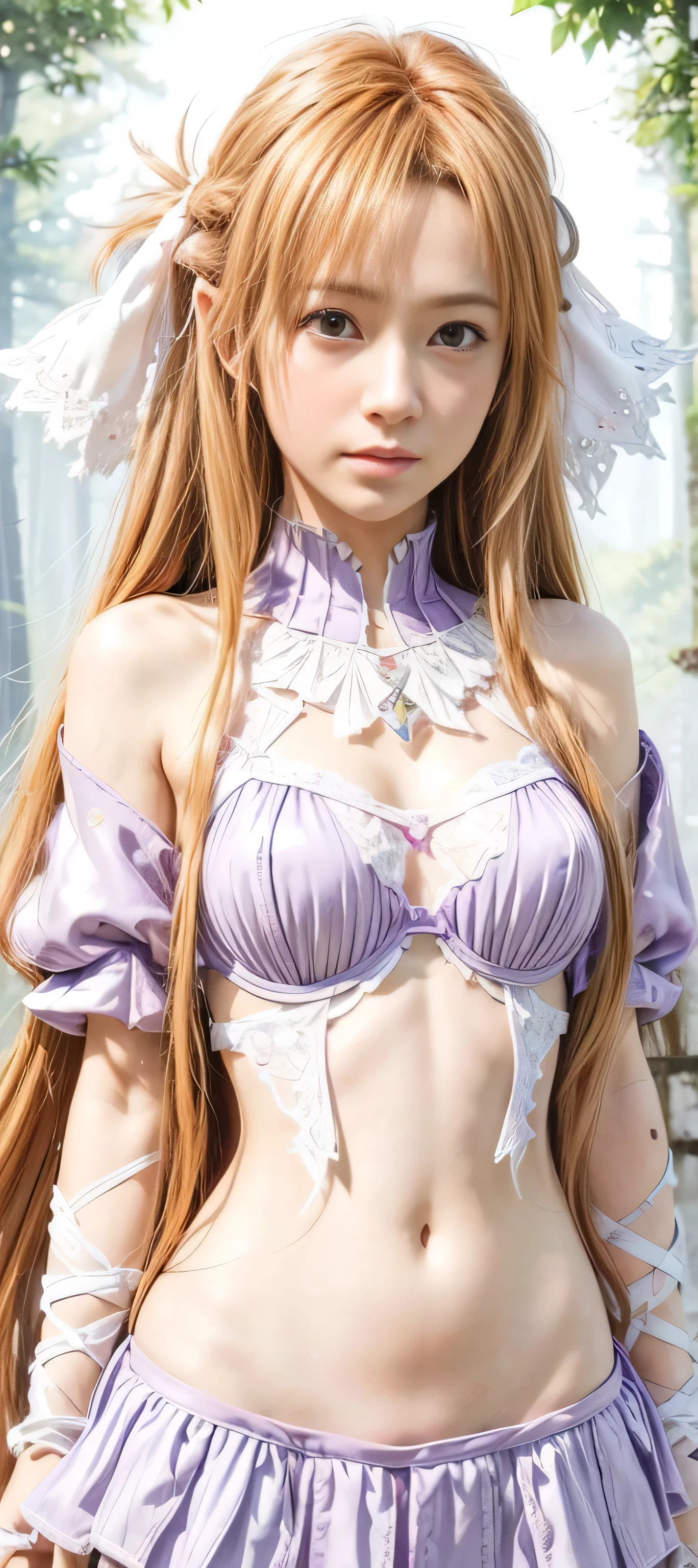 masterpiece, best quality, (realistic,photo-realistic:1.4), (RAW photo:1.2), extremely detailed CG unity 8k wallpaper, delicate and beautiful, amazing,finely detail, official art, absurdres, incredibly absurdres, huge filesize, ultra-detailed,extremely detailed eyes and face,light on face,little smile,(caramel hair:1.4),asuna yuuki,night,(wearing lingerie top:1.4),meteor,starry night