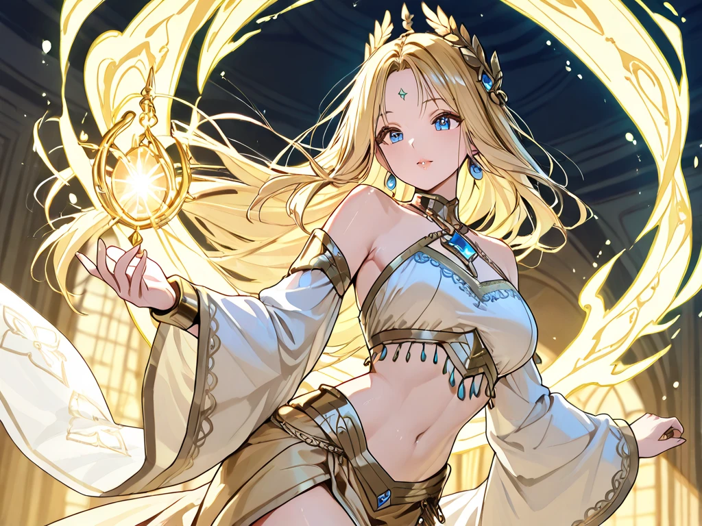 （Huang Li、high quality、Extremely detailed），Constellation - Goddess Capricorn，Giant wild sheep，Woman petting wild sheep，Similar to Latin goodness，brave，capricious，Productivity，The face of enterprising and humanitarianism，Blonde short hair，Ancient Greek costumes、Wrap Dress，The background is the ocean，Crystal blue eyes（Eyes Details），Powerful appearance