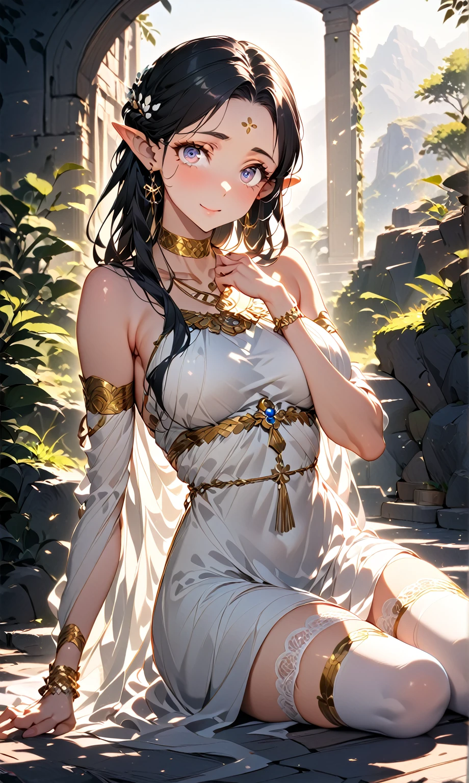 (top-quality、hight resolution、masterpiece)、((Watercolor in Sargent style))、(David Hamilton Style)、(softfocus)、ancient greek scene 、The world of Bilitis songs、(Super beautiful sexy woman wearing see-through silk toga ) 、(greek female bard)、20yr old、美丽的面容、Well-formed eyes and nose、Bewitching smile、Detailed depiction of the face、Classic hairstyles、dramatic pose、Beautiful figure、detail portrayal、(ancient greek clothes)、(White tunic)、greek toga、(waist-up )、Cinematic scenes、ciinematic light、softlight、raytrace、luminous sky、greek architecture columns、greek pine、(nostalgia)、classic vibes、Blur the background、