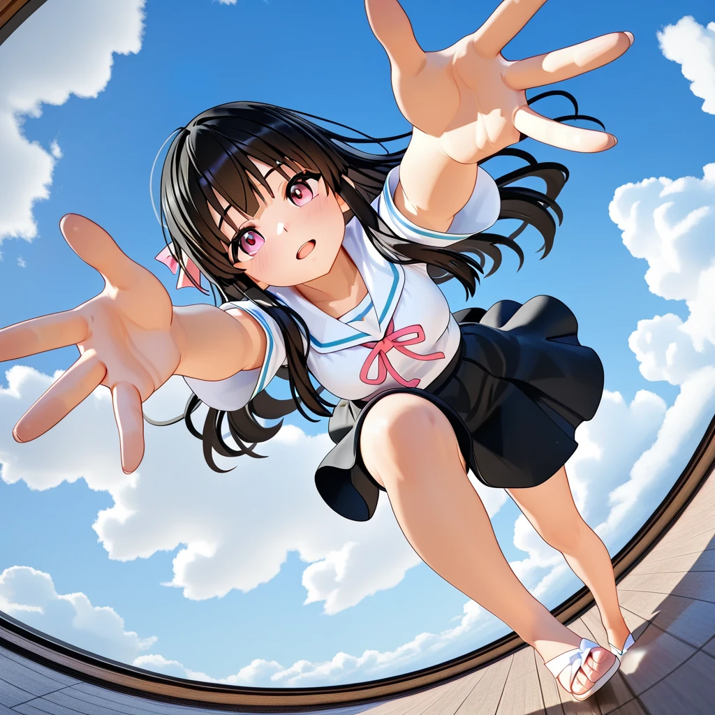 masterpiece, Highest quality,Multiple Girls, Three Girls, Backpack, bag, Black Hair, Have, hair ornaments, ponytail, Hair Clip, Iris, bandana, Striped, smile, short hair, Shorts, Long Hair, skirt, denim, View your viewers, hug, shirt、,Spread your legs,orgasm,blush, Sweat,White panties、Squat、Look at this、skirt、、Attacked by tentacles、Tentacles wrap around my legs、Tentacles in the crotch、Captured by tentacles、cry、shout、Ecstasy face、skirtの中の触手、Do not run away、Lying down、Torn clothes、skirtの下からスパッツが見えます、Spread your legs、Disheveled clothing、skirtをめくっる