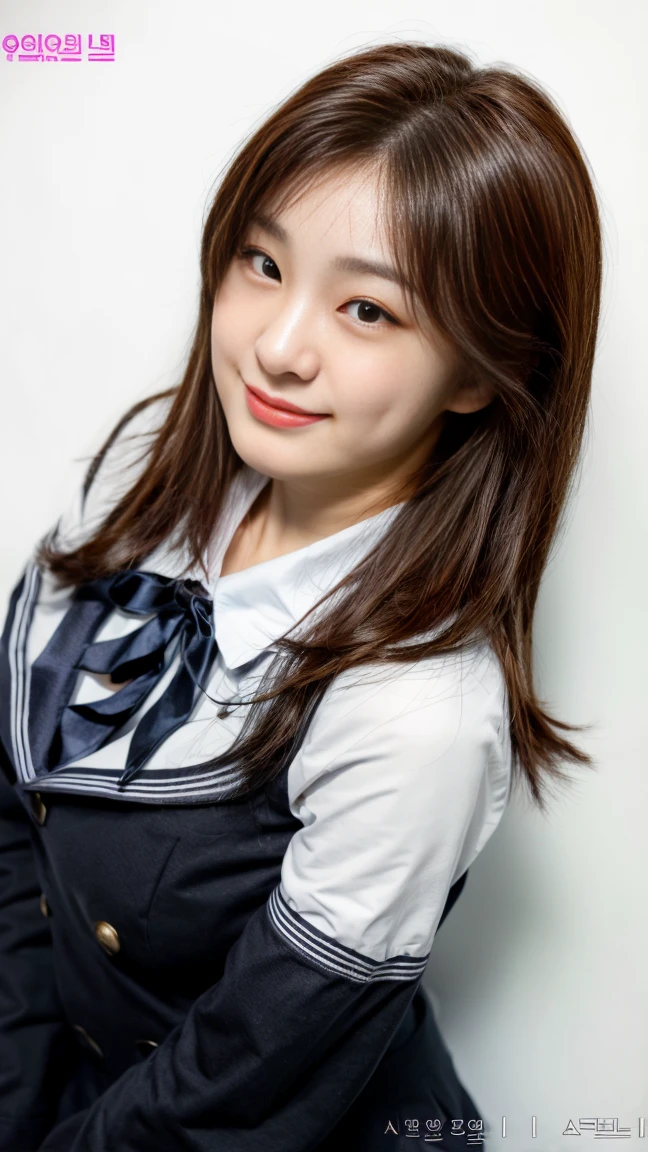 best quality, masterpiece, (photorealistic:1.3), a woman in a blue and black jacket and a black and white tie, 1girl, blurry, brown_hair, checkered, checkered_jacket, depth_of_field, fingernails, letterboxed, lips, long_fingernails, long_hair, nail_polish, pink_nails, purple_nails, realistic, red_nails, smile, solo, teeth, Yabuki Nako, skirt, grin, looking_at_viewer, jacket, long_sleeves, bangs, <lora:Nako-obentoai-v1:0.8>, (dimple)