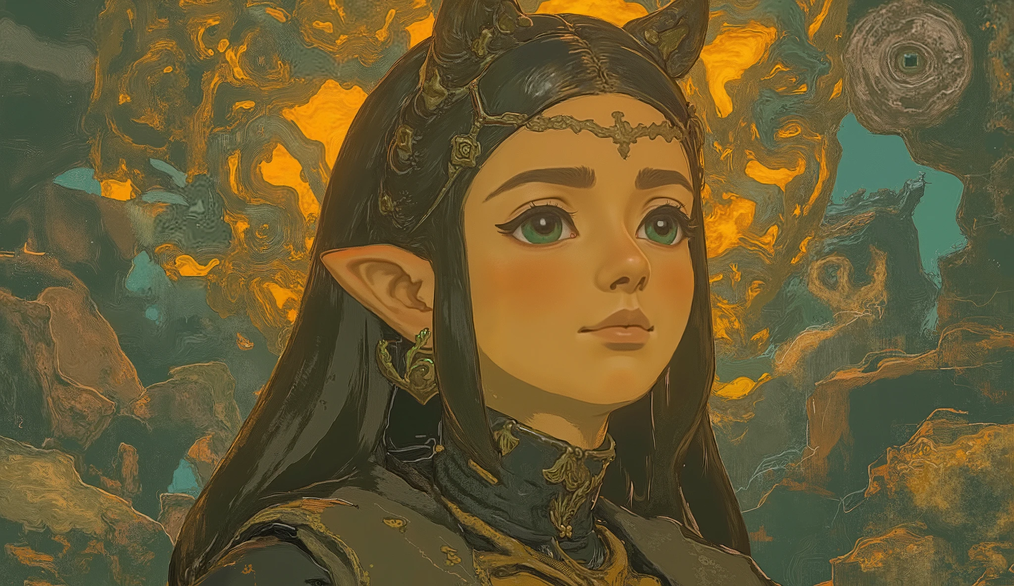 profile、Close-up photo of a woman holding a Nintendo Switch, Concept art by Kieran Yanner, CG Societyでトレンド, Art Nouveau, Zelda OTW, OTW style, Zelda, princess Zelda, Breath of the Wild Style , OTW, portrait of Zelda, Zelda with triforce, portrait of princess Zelda, from legend of Zelda