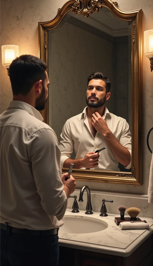 A man in front of the mirror working on his self image